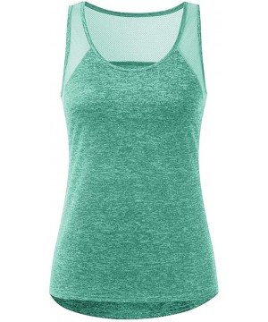 Women Workout Tops Mesh Racerback Tank Yoga Shirts Gym Clothes - M-green - CH190ZXR6Q4 $16.53-Tops