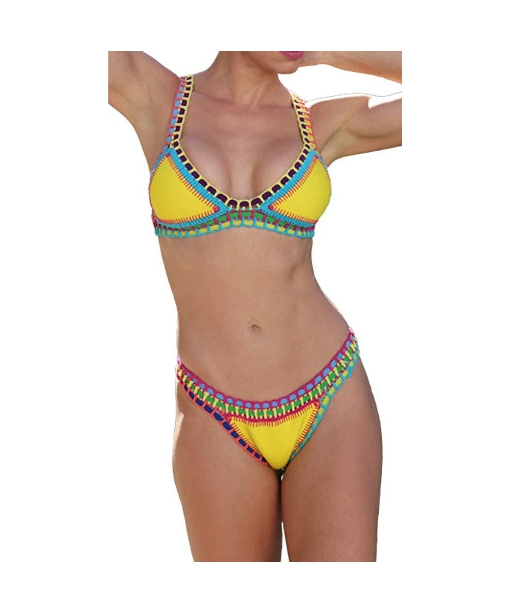 Crochet 2 Piece Bikini Set - Yellow - CF196T88I4G $42.09-Sets