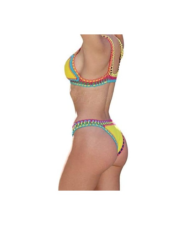 Crochet 2 Piece Bikini Set - Yellow - CF196T88I4G $42.09-Sets