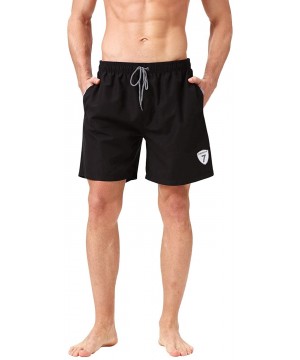 Men's Swim Trunks Quick Dry Swim Shorts for Men Swimsuits Shorts Board Trunks with Mesh Lining- Pockets for Boys - Long-black...