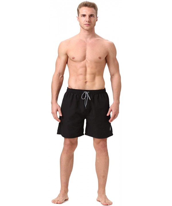 Men's Swim Trunks Quick Dry Swim Shorts for Men Swimsuits Shorts Board Trunks with Mesh Lining- Pockets for Boys - Long-black...