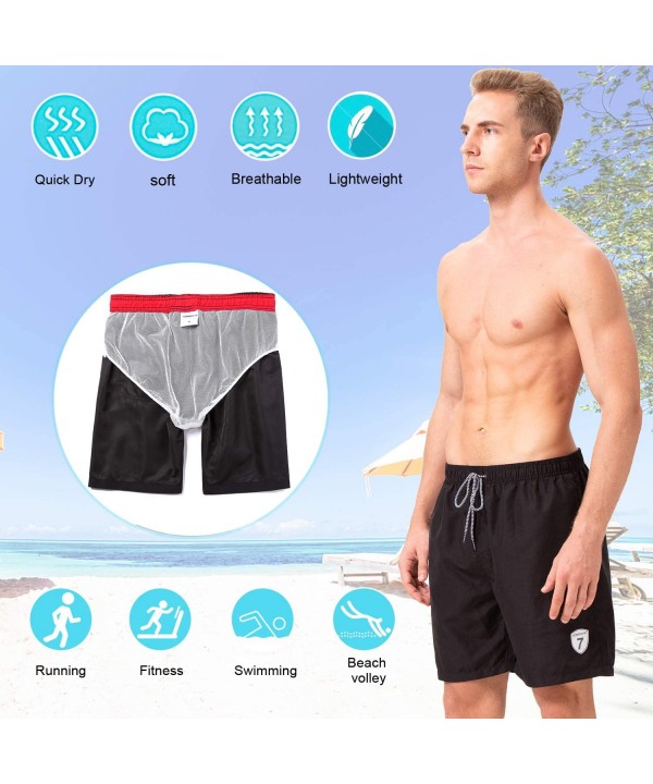 Men's Swim Trunks Quick Dry Swim Shorts for Men Swimsuits Shorts Board Trunks with Mesh Lining- Pockets for Boys - Long-black...