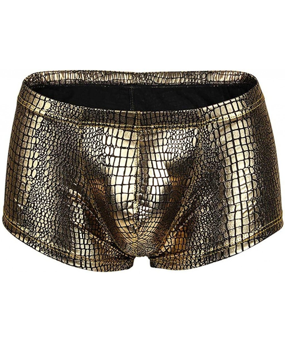 Liquid Metallic Boxer Briefs for Men-Hipster Swimsuit Low Rise Trunks Sexy Contour Pouch Bikini No Ride Up by Leegor - Gold -...