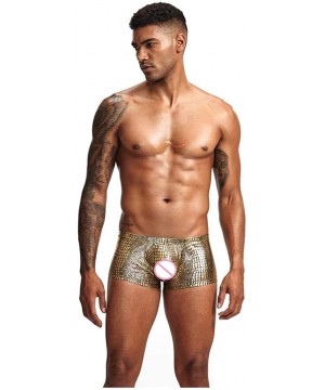 Liquid Metallic Boxer Briefs for Men-Hipster Swimsuit Low Rise Trunks Sexy Contour Pouch Bikini No Ride Up by Leegor - Gold -...