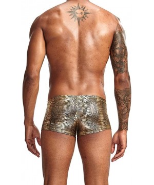 Liquid Metallic Boxer Briefs for Men-Hipster Swimsuit Low Rise Trunks Sexy Contour Pouch Bikini No Ride Up by Leegor - Gold -...