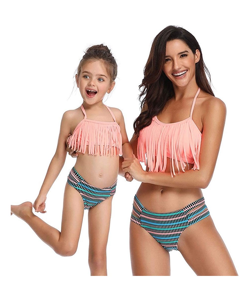 Tassel 2Pcs Family Chic Bikinis Swimsuits Swimwear Beachwear for Girl Kid Child Teens Women - B-tassel Orange - CW18NNZHXZ7 $...