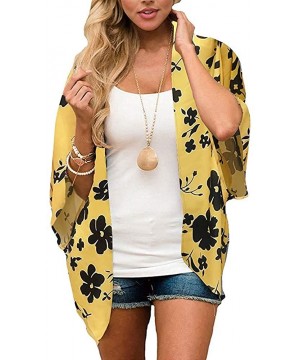 Womens Kimono Beach Cover Up Chiffon Cardigan Floral Tops Loose Capes - Yellow - CQ19C4RWN42 $11.19-Cover-Ups