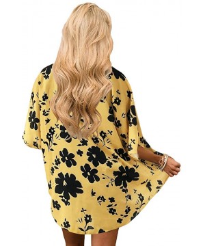 Womens Kimono Beach Cover Up Chiffon Cardigan Floral Tops Loose Capes - Yellow - CQ19C4RWN42 $11.19-Cover-Ups