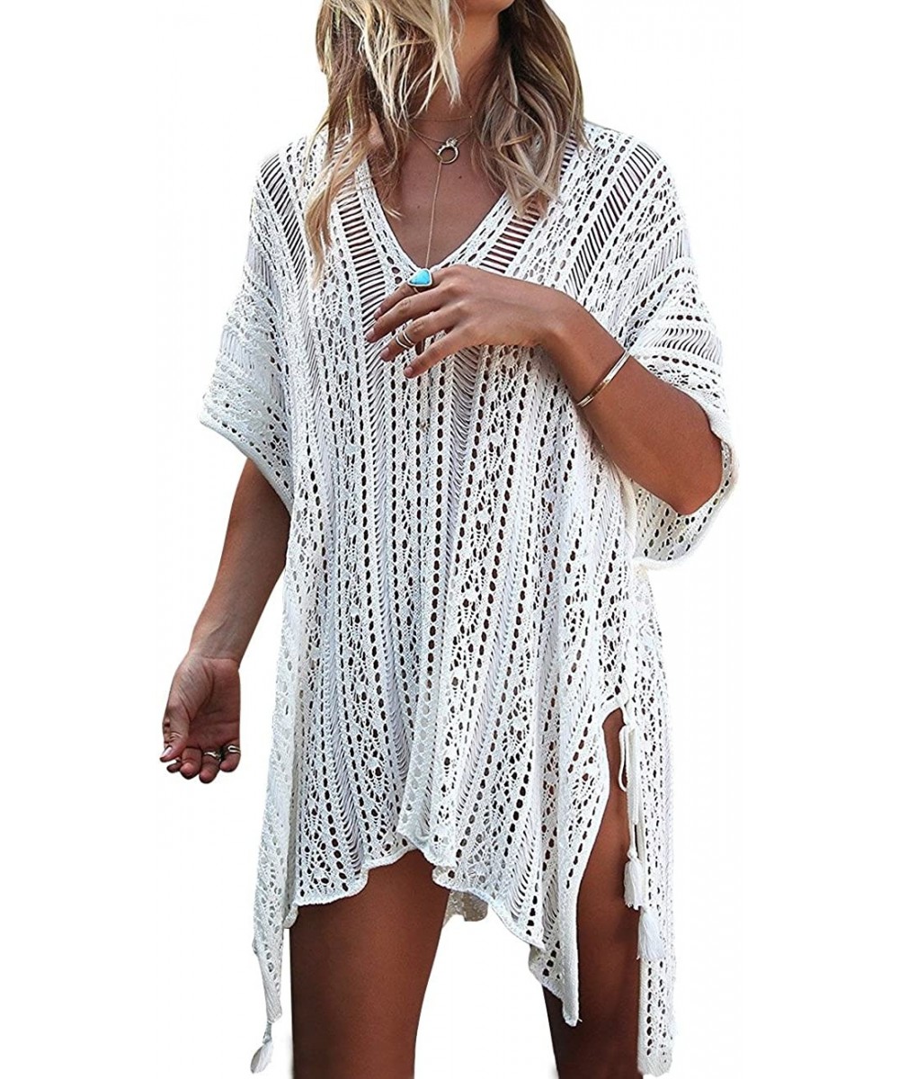 Swimsuit Cover ups for Women V-Neck Plus Size Swimwear Beach Cover up - White - CD18RLA8MIT $20.30-Cover-Ups