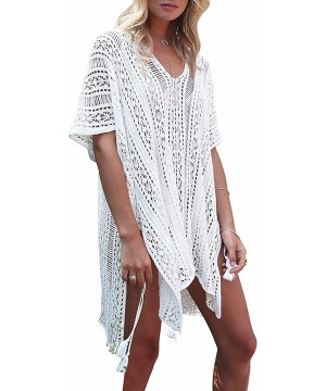 Swimsuit Cover ups for Women V-Neck Plus Size Swimwear Beach Cover up - White - CD18RLA8MIT $20.30-Cover-Ups