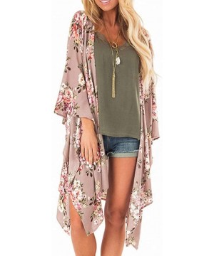 Fashion Chiffon Shawl Print Kimono Cardigan Top Cover Up Blouse Beachwear Women - Floral Print Cardigan Khaki - CD18UUA49U4 $...