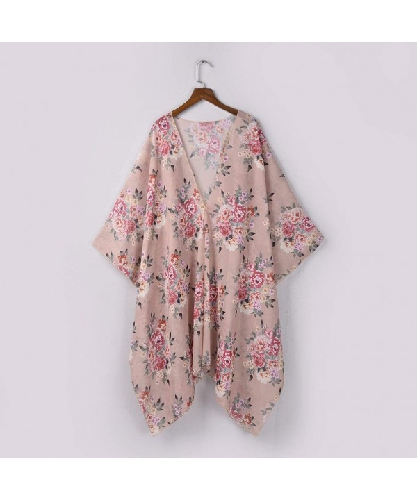 Fashion Chiffon Shawl Print Kimono Cardigan Top Cover Up Blouse Beachwear Women - Floral Print Cardigan Khaki - CD18UUA49U4 $...