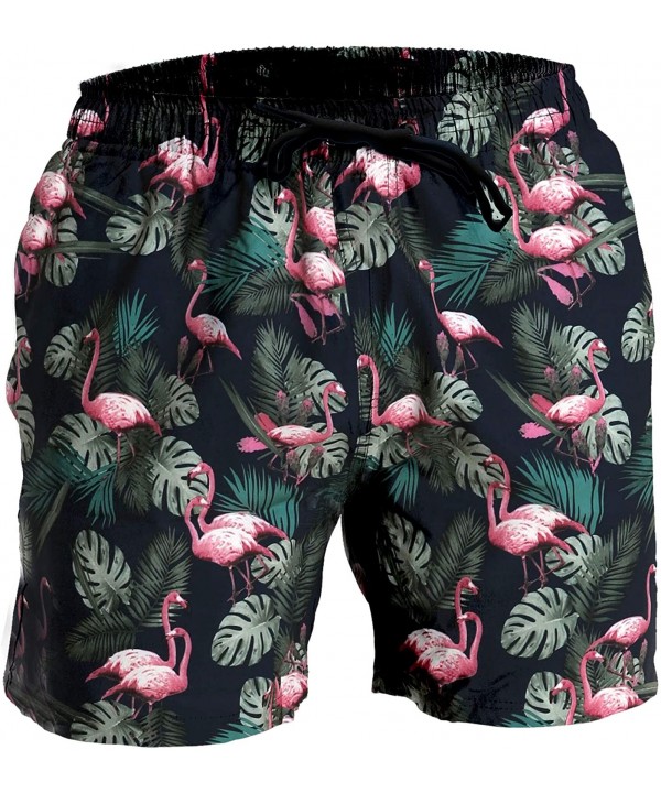 Mens Stretch Swim Trunks - Prints - Quick Dry 4-Way Stretch - Beach Bathing Suits Shorts - Flamingos and Floral - CV18M65HT2O...