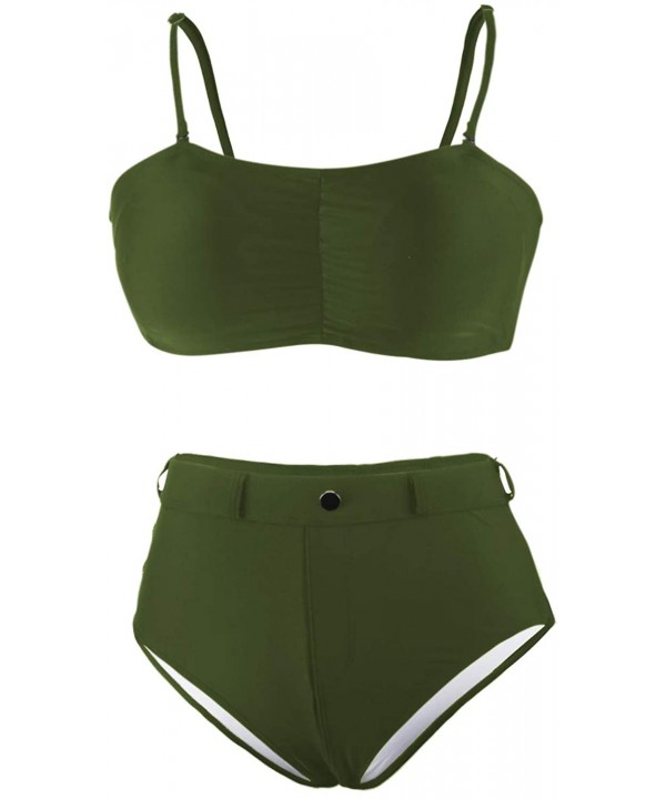 Women's Removable Strap High Cut Cheeky High Waisted Bikini Set Swimsuit - Army Green - CW18DC8XEN8 $15.06-Sets