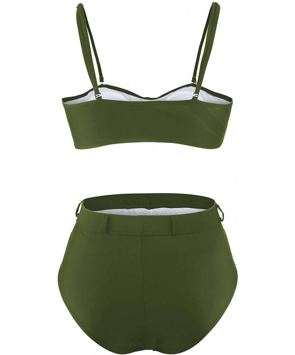 Women's Removable Strap High Cut Cheeky High Waisted Bikini Set Swimsuit - Army Green - CW18DC8XEN8 $15.06-Sets