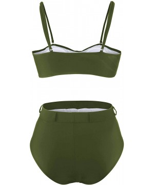 Women's Removable Strap High Cut Cheeky High Waisted Bikini Set Swimsuit - Army Green - CW18DC8XEN8 $15.06-Sets