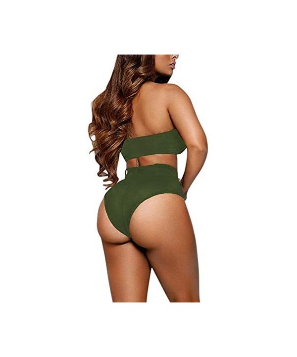 Women's Removable Strap High Cut Cheeky High Waisted Bikini Set Swimsuit - Army Green - CW18DC8XEN8 $15.06-Sets