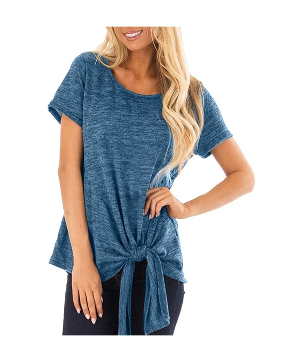 Women's Comfy Casual Long Sleeve Side Twist Knotted Tops Blouse Tunic T Shirts - Blue - C6195NHGH4N $15.87-Tops