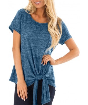 Women's Comfy Casual Long Sleeve Side Twist Knotted Tops Blouse Tunic T Shirts - Blue - C6195NHGH4N $15.87-Tops