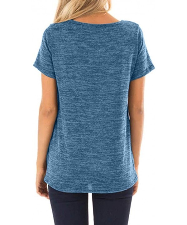 Women's Comfy Casual Long Sleeve Side Twist Knotted Tops Blouse Tunic T Shirts - Blue - C6195NHGH4N $15.87-Tops