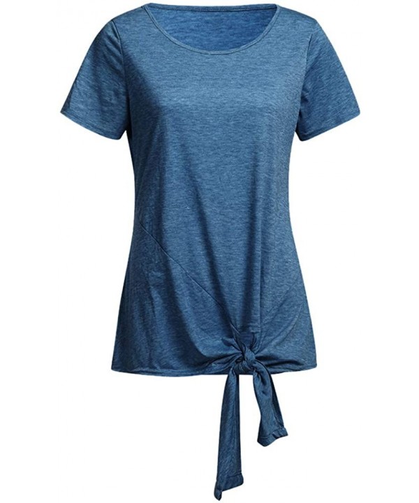 Women's Comfy Casual Long Sleeve Side Twist Knotted Tops Blouse Tunic T Shirts - Blue - C6195NHGH4N $15.87-Tops