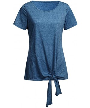 Women's Comfy Casual Long Sleeve Side Twist Knotted Tops Blouse Tunic T Shirts - Blue - C6195NHGH4N $15.87-Tops