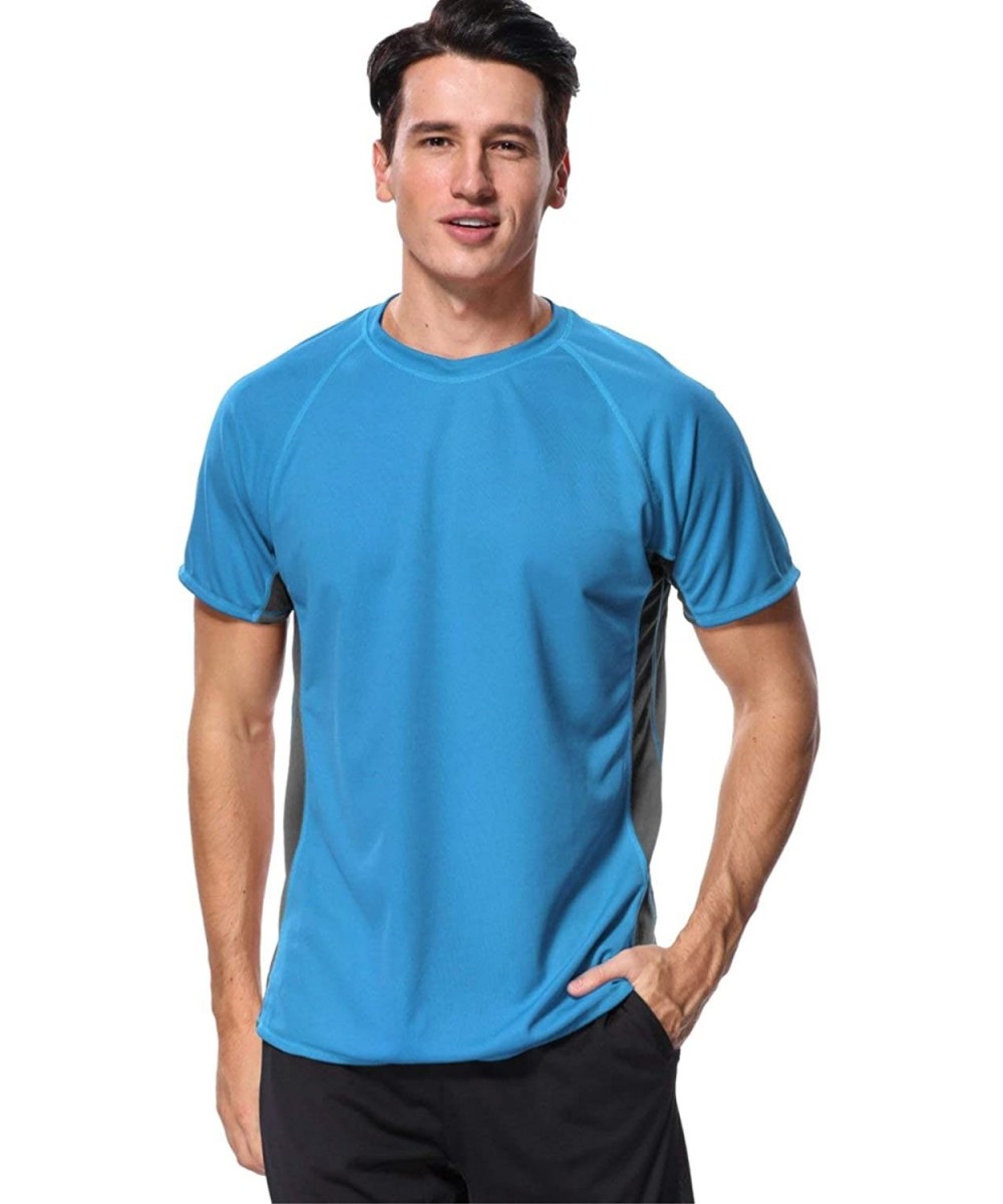 Men's UPF 50+ Rash Guard Short Sleeve Swim Shirts Sun Protection Swim Top - Blue-black - C818DH6E47S $13.35-Rash Guards