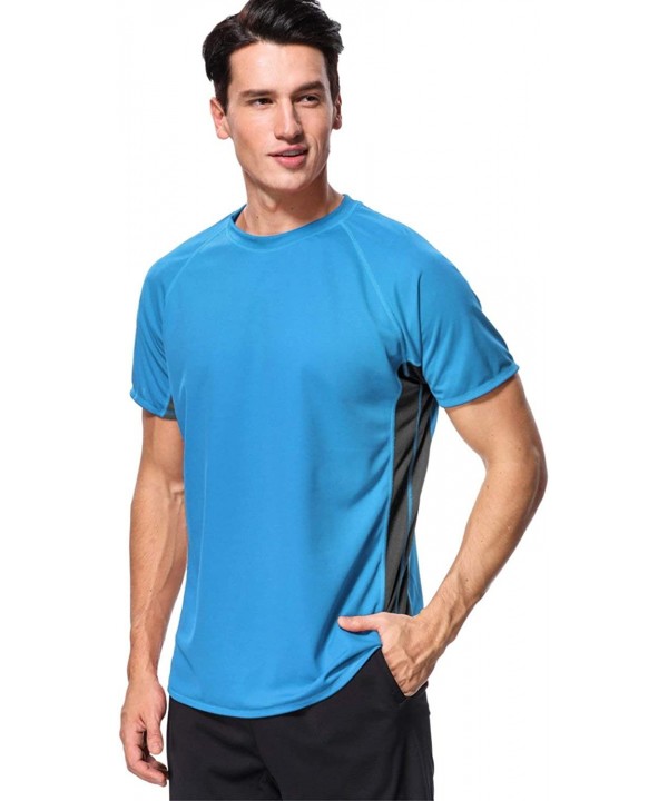 Men's UPF 50+ Rash Guard Short Sleeve Swim Shirts Sun Protection Swim Top - Blue-black - C818DH6E47S $13.35-Rash Guards