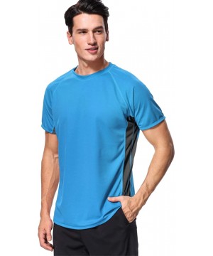 Men's UPF 50+ Rash Guard Short Sleeve Swim Shirts Sun Protection Swim Top - Blue-black - C818DH6E47S $13.35-Rash Guards