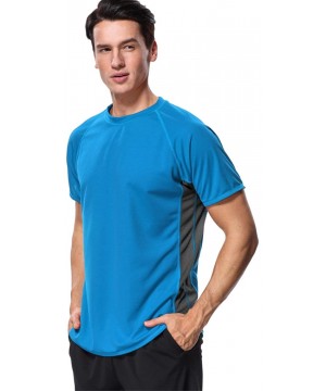 Men's UPF 50+ Rash Guard Short Sleeve Swim Shirts Sun Protection Swim Top - Blue-black - C818DH6E47S $13.35-Rash Guards