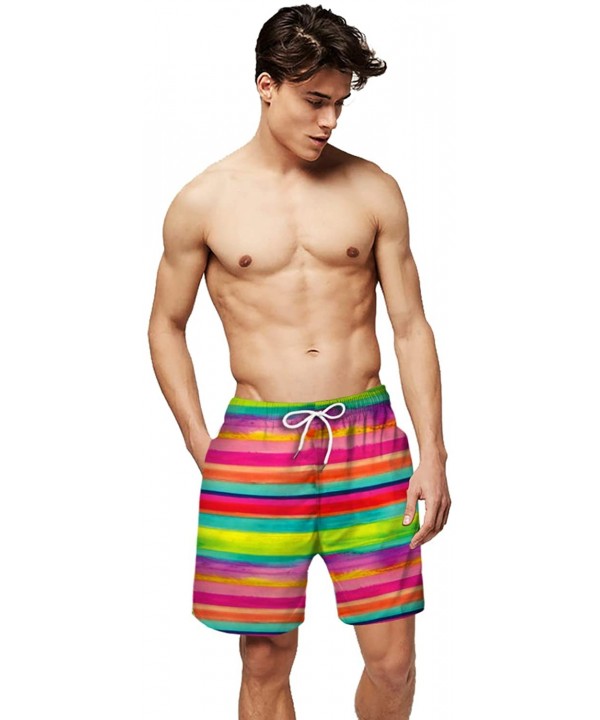 Men's Quick Dry Swim Trunks 3D Print Beach Board Shorts Bathing Suits with Mesh Lining - Paint Stripes - CI19E7N9WLU $16.24-B...