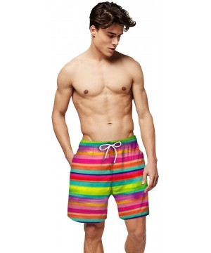 Men's Quick Dry Swim Trunks 3D Print Beach Board Shorts Bathing Suits with Mesh Lining - Paint Stripes - CI19E7N9WLU $16.24-B...