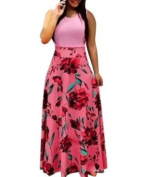 Maxi Dress for Women Chaofanjiancai Bohemian Printed Sleeveless Casual Long Dress Beach Tank Dress with Pockets Pink02 - CR18...