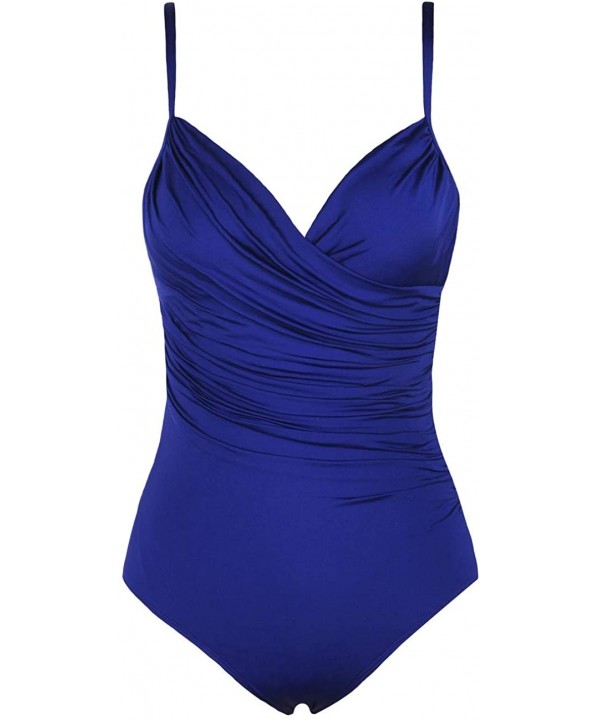 Women's One Piece Swimsuit Draped Surplice Swimwear Tummy Control Bathing Suit - Royal Blue - CV18U4L4D7T $27.58-One-Pieces