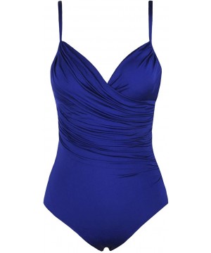 Women's One Piece Swimsuit Draped Surplice Swimwear Tummy Control Bathing Suit - Royal Blue - CV18U4L4D7T $27.58-One-Pieces