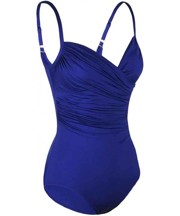 Women's One Piece Swimsuit Draped Surplice Swimwear Tummy Control Bathing Suit - Royal Blue - CV18U4L4D7T $27.58-One-Pieces