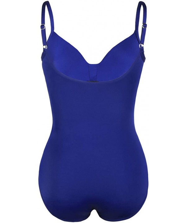 Women's One Piece Swimsuit Draped Surplice Swimwear Tummy Control Bathing Suit - Royal Blue - CV18U4L4D7T $27.58-One-Pieces