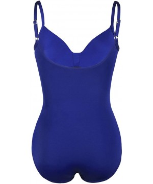 Women's One Piece Swimsuit Draped Surplice Swimwear Tummy Control Bathing Suit - Royal Blue - CV18U4L4D7T $27.58-One-Pieces