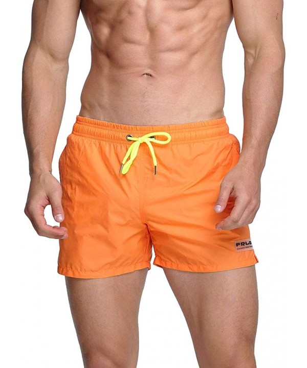 Mens Swim Trunks Quick Dry Board Shorts Swimming Trunks Solid Color Retro Beach Shorts Waterproof Swimsuits - Orange - CP1983...