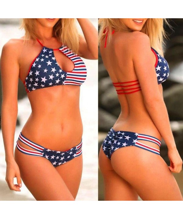 2020 Split Swimsuit- Women American Flag Print Bandage Bikini Set Push-up Bra Swimsuit Bathing Beachwear - Red - C218DH83GIA ...