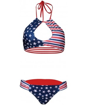 2020 Split Swimsuit- Women American Flag Print Bandage Bikini Set Push-up Bra Swimsuit Bathing Beachwear - Red - C218DH83GIA ...