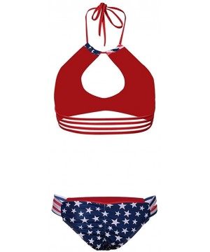 2020 Split Swimsuit- Women American Flag Print Bandage Bikini Set Push-up Bra Swimsuit Bathing Beachwear - Red - C218DH83GIA ...