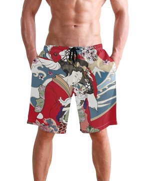 Mens Surfing Shorts Jamaican Lion Flag Swim Trunks Shorts - Japanese Girl Geisha - C018W64MW0R $30.39-Board Shorts