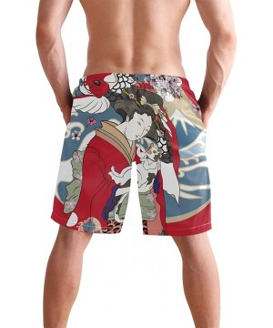 Mens Surfing Shorts Jamaican Lion Flag Swim Trunks Shorts - Japanese Girl Geisha - C018W64MW0R $30.39-Board Shorts