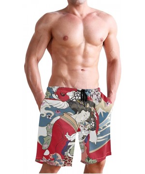 Mens Surfing Shorts Jamaican Lion Flag Swim Trunks Shorts - Japanese Girl Geisha - C018W64MW0R $30.39-Board Shorts