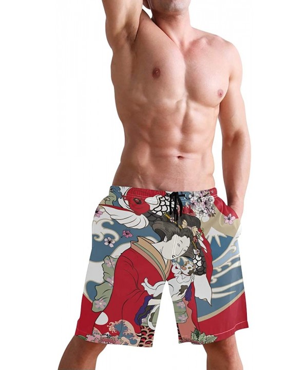 Mens Surfing Shorts Jamaican Lion Flag Swim Trunks Shorts - Japanese Girl Geisha - C018W64MW0R $30.39-Board Shorts