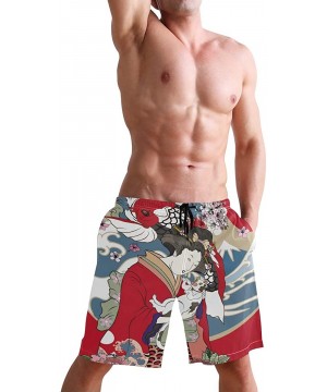 Mens Surfing Shorts Jamaican Lion Flag Swim Trunks Shorts - Japanese Girl Geisha - C018W64MW0R $30.39-Board Shorts