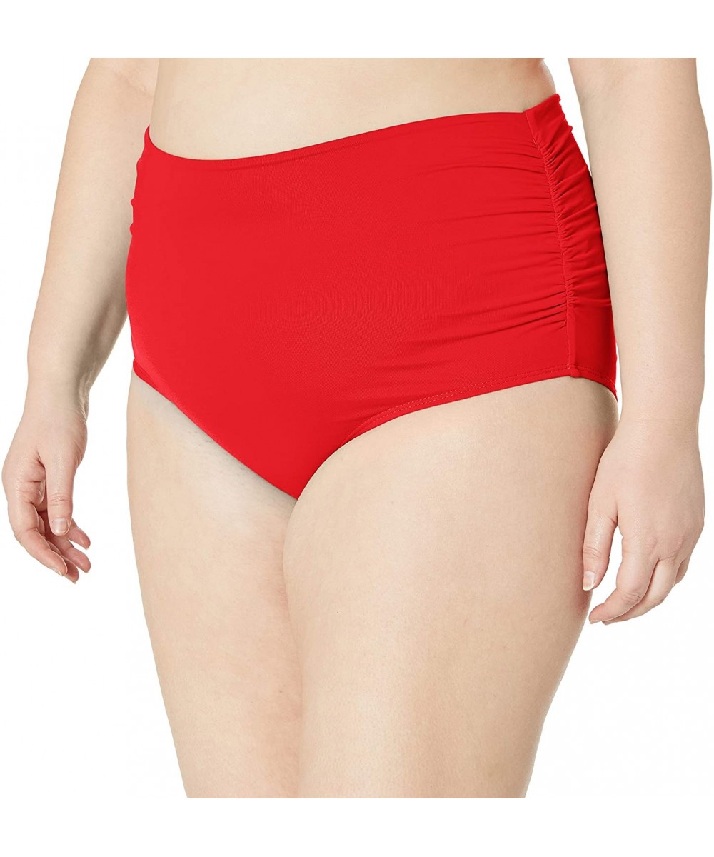 Women's Plus Size High Waist Fold Over Double Lined Bikini Swim Bottom - Coral - CO18ZQ6ZYZG $12.99-Tankinis