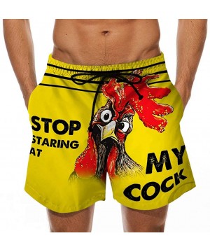 Men's Drawstring Special Cock Print Beer Festival Beach Casual Trouser Shorts Pant Stop Staring at My Cock Swim Trunks - Yell...