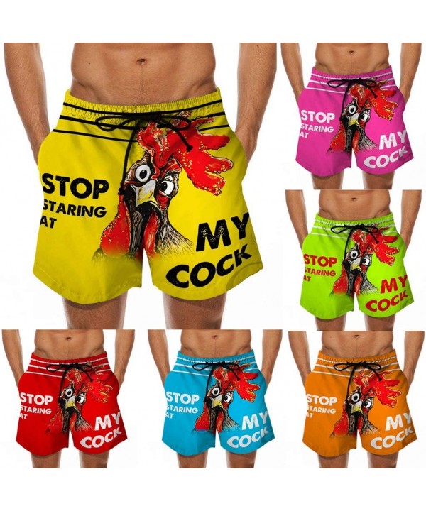 Men's Drawstring Special Cock Print Beer Festival Beach Casual Trouser Shorts Pant Stop Staring at My Cock Swim Trunks - Yell...